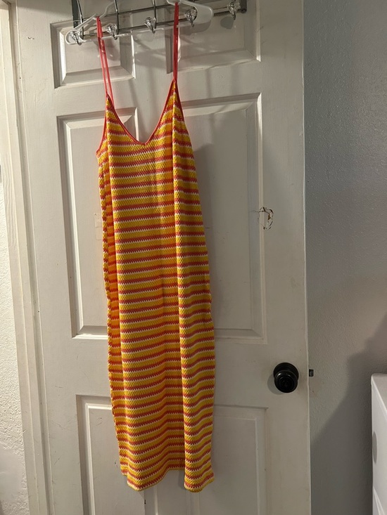 Zara Dresses & Skirts - Zara Yellow and Pink Striped Knit Slip Dress